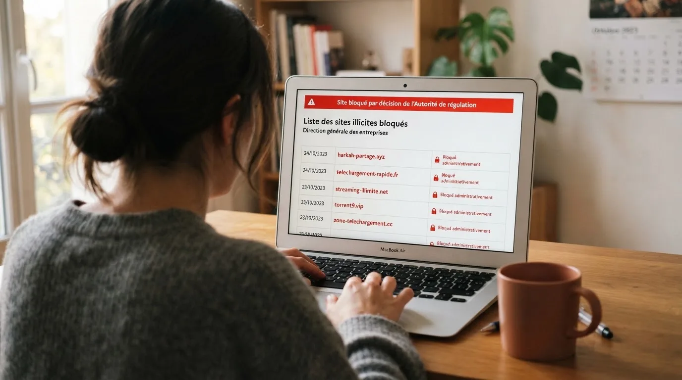 Une page de liste noire de sites bloqués affichée dans un navigateur, avec une colonne de dates