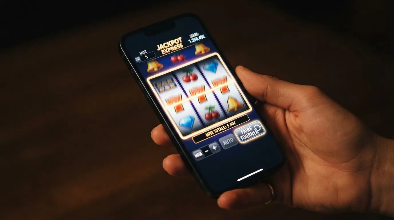 Rouleaux de machine à sous animés sur l'écran d'un casino en ligne, sans marque de casino visible